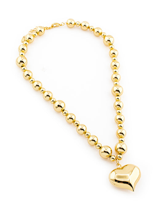 Collar Esférico Dije con Corazón en Baño de Oro