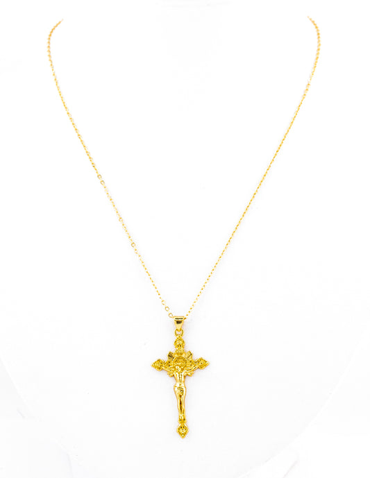 Cadena Dije Crucifijo Grabado Baño de Oro