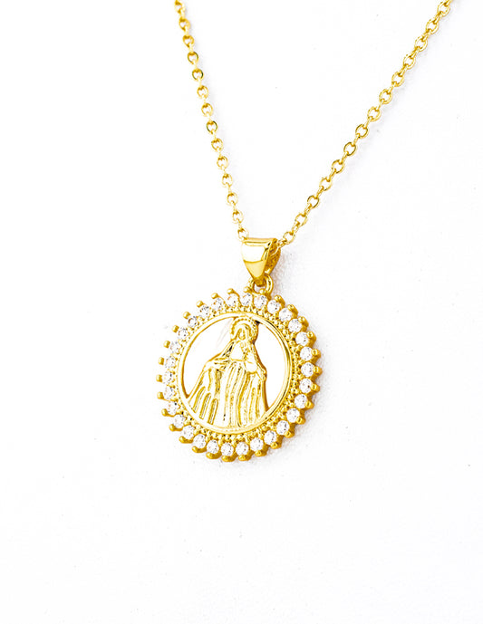 Medalla Virgen Milagrosa Baño de Oro con Zirconia