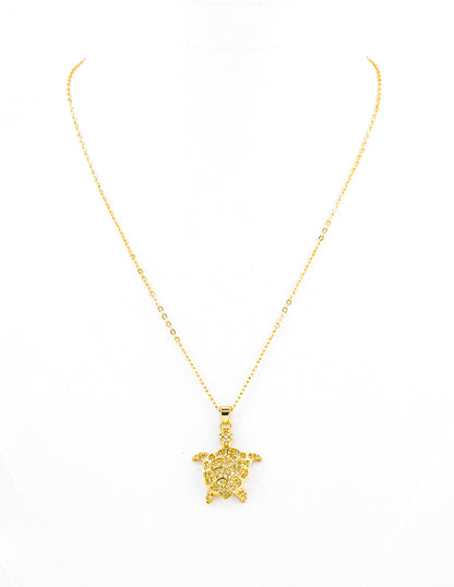 Dije Tortuga con Zirconias en Baño de Oro