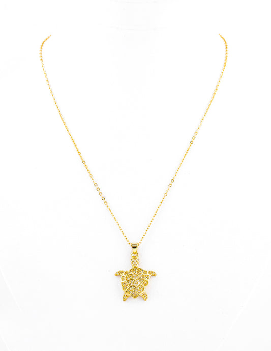 Dije Tortuga con Zirconias en Baño de Oro