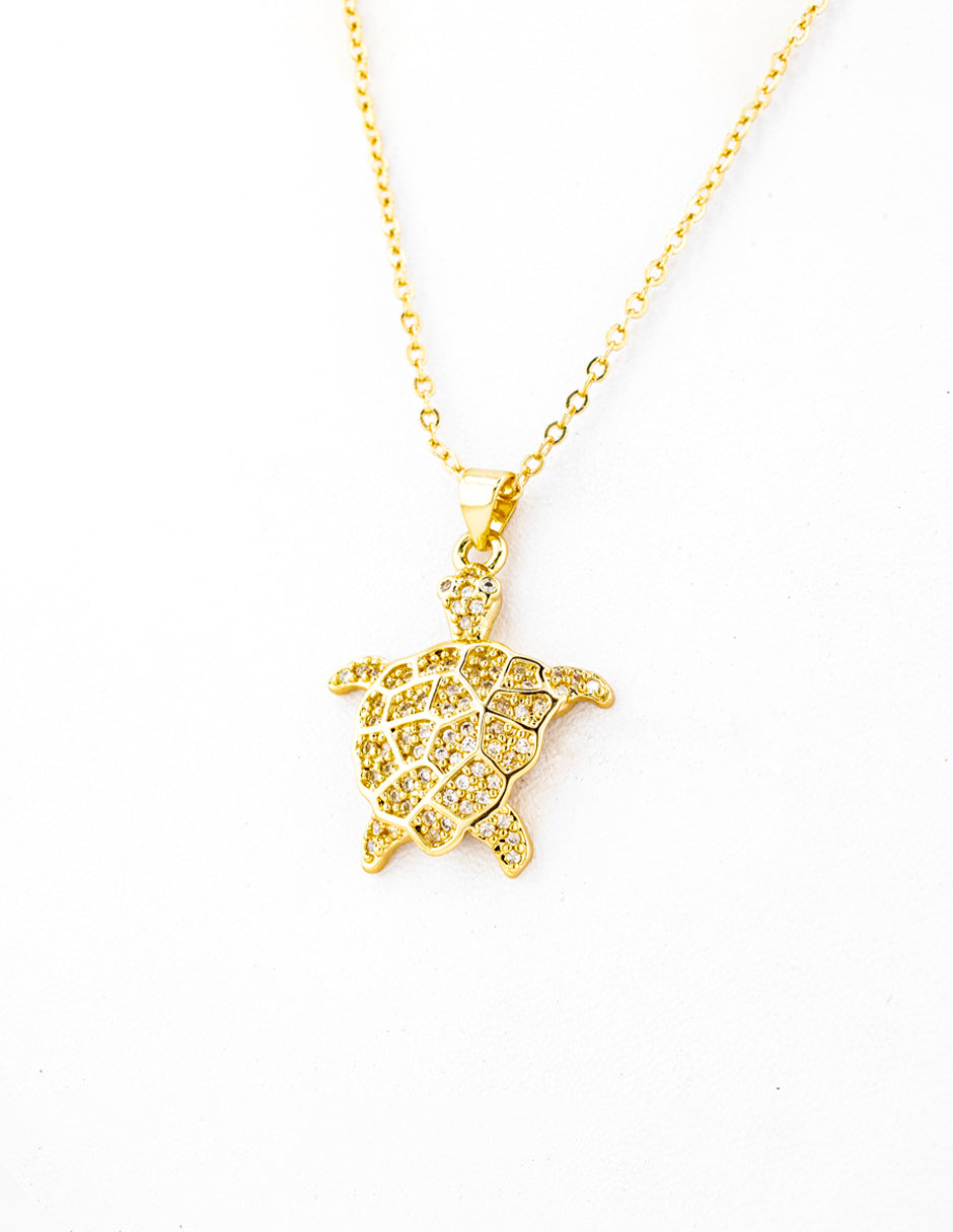 Dije Tortuga con Zirconias en Baño de Oro