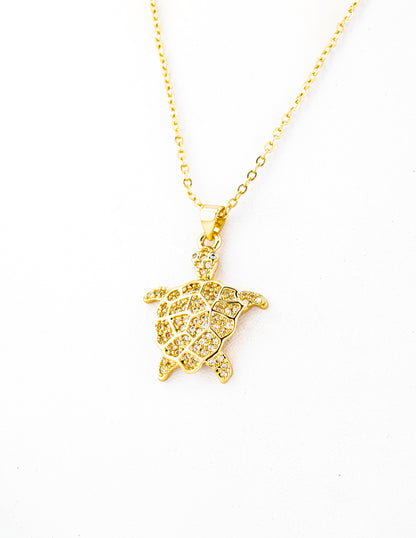 Dije Tortuga con Zirconias en Baño de Oro
