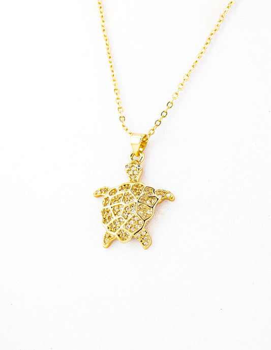 Dije Tortuga con Zirconias en Baño de Oro