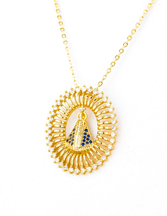 Medalla Virgen Cihualpilli Baño de Oro con Zirconia
