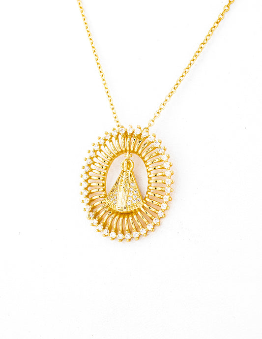 Medalla Virgen Cihualpilli Baño de Oro con Zirconia