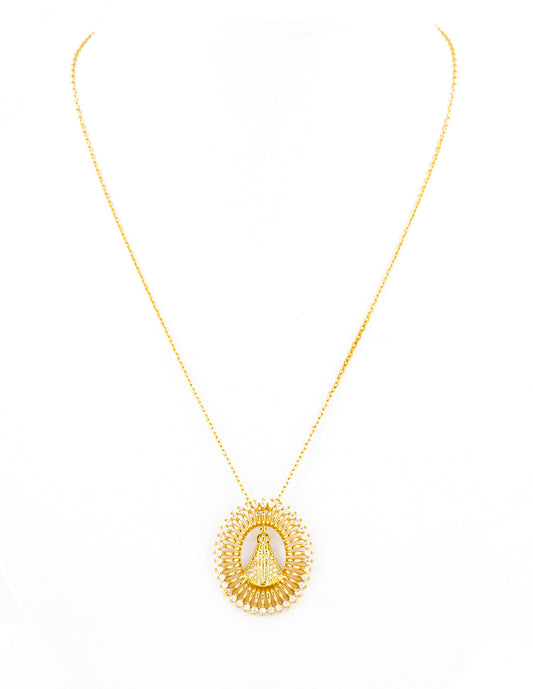 Medalla Virgen Cihualpilli Baño de Oro con Zirconia