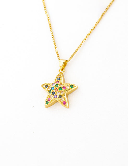 Dije Estrella Multicolor en Baño de Oro
