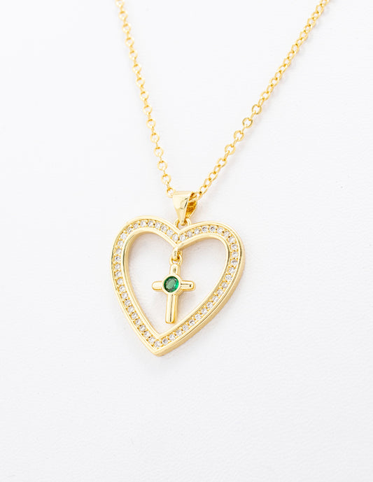 Dije Corazón Cruz en Baño de Oro