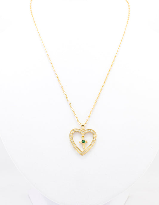 Dije Corazón Cruz en Baño de Oro