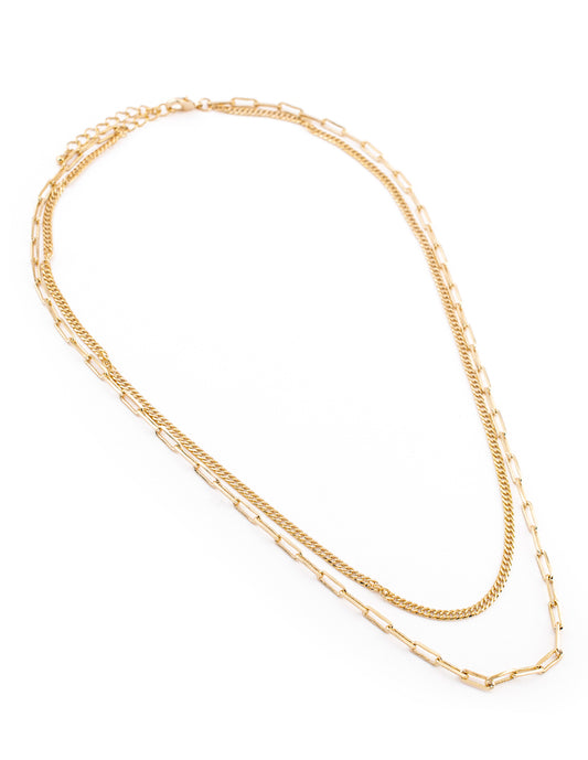 Collar Largo Doble en Baño de Oro