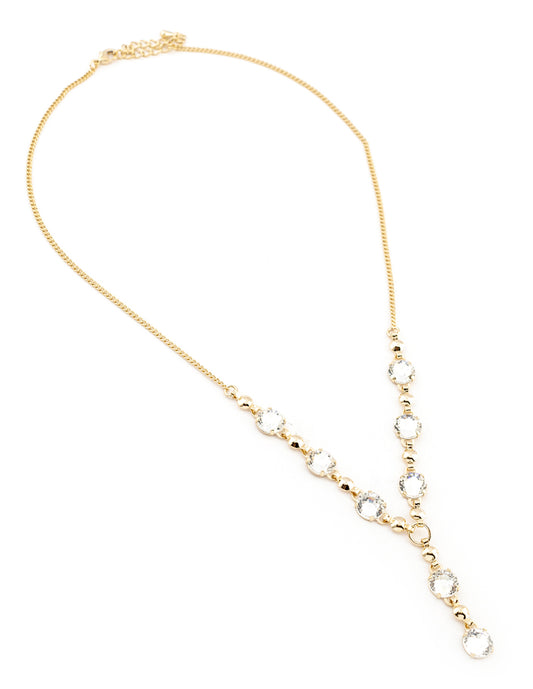 Collar Zirconias Terminación V en Baño de Oro