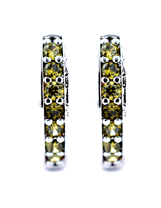 Huggie Zirconia Verde en Baño de Rodio