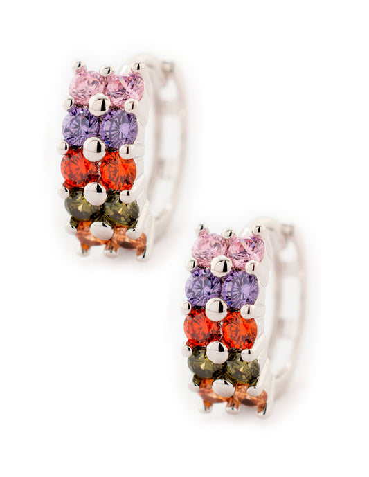 Huggie Doble Línea Zirconia Colores en Baño de Rodio