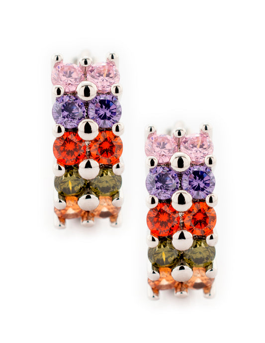 Huggie Doble Línea Zirconia Colores en Baño de Rodio