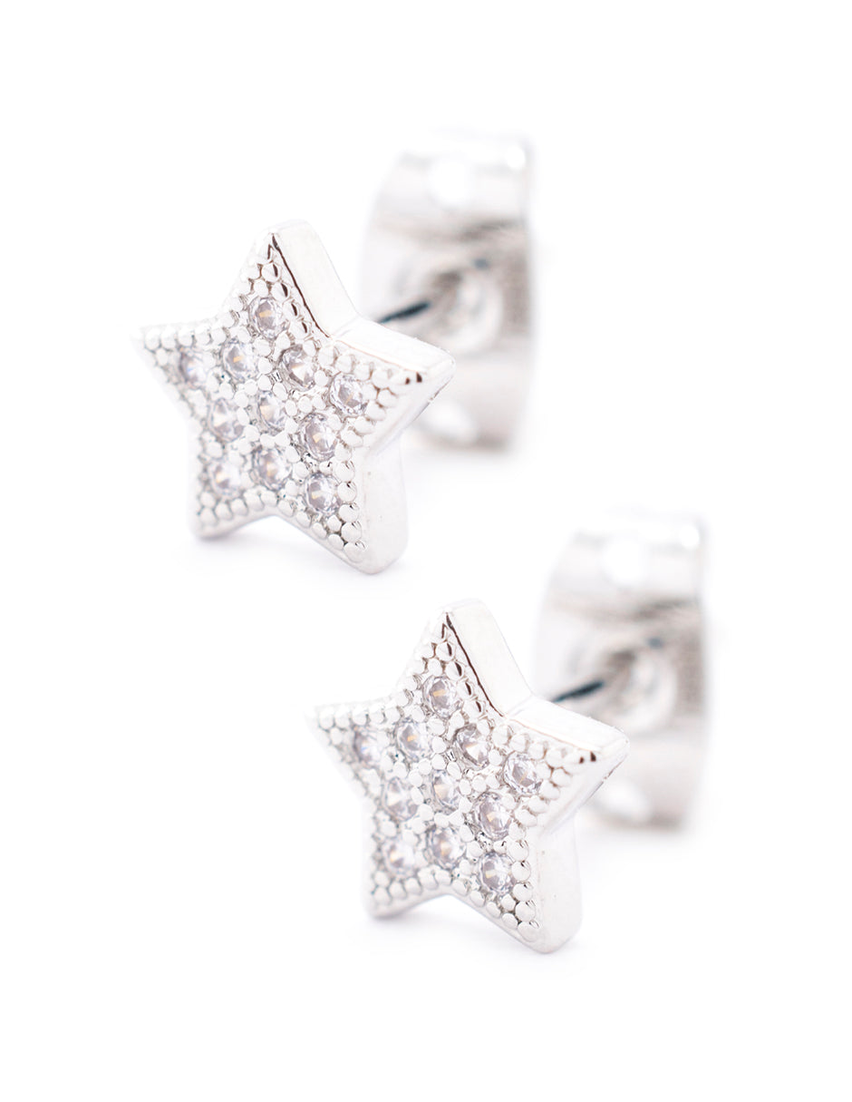 Broquel Estrella con Micro pavé en Baño de rodio