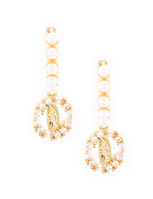 Arete Colgante Virgen de Guadalupe Zirconias en Baño de Oro